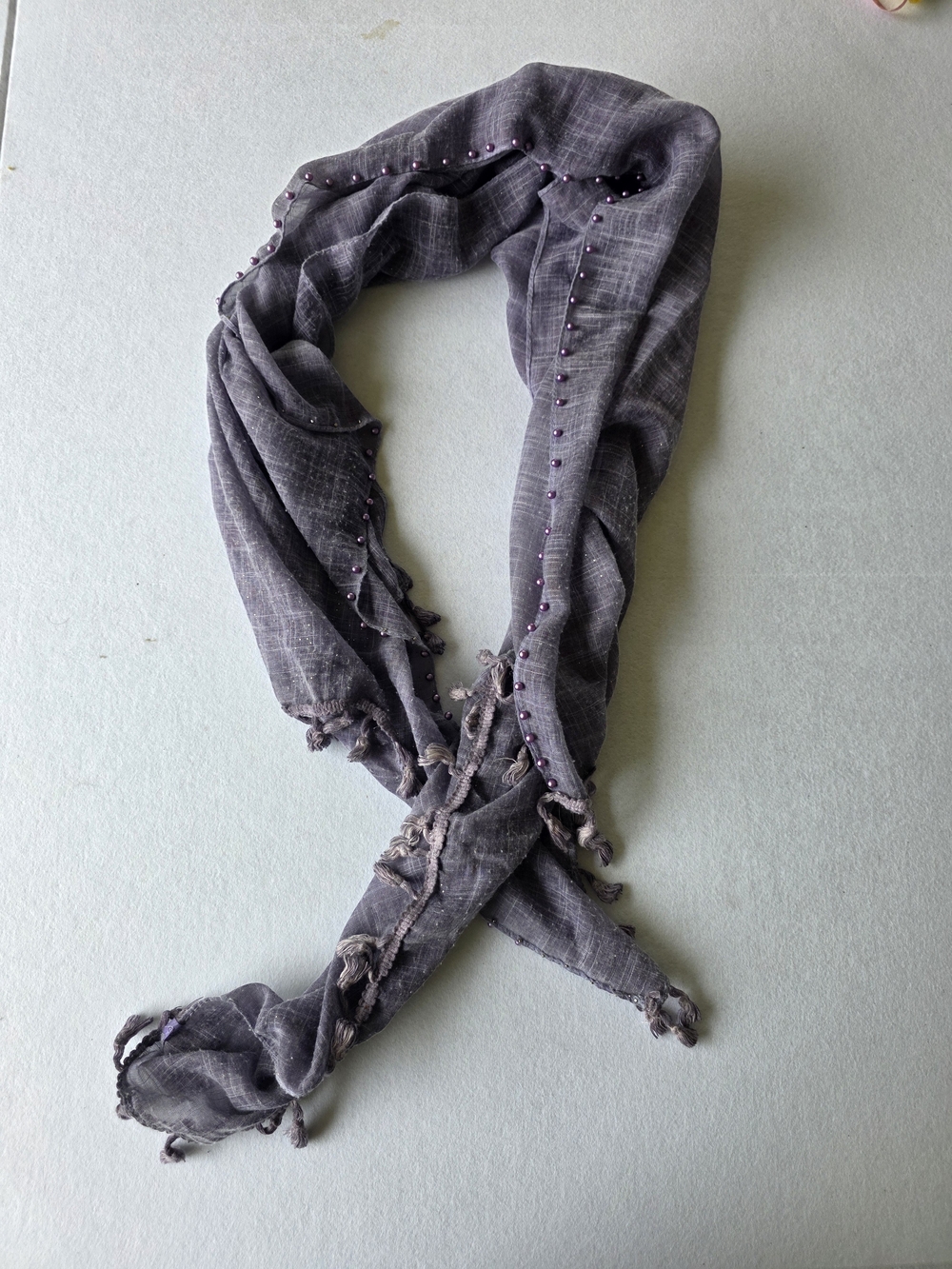 Lightweight Purplish Women's Scarf with Bead Accent